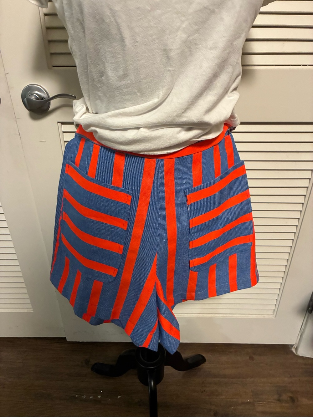 Bold Striped Blue and Orange High-Waist Women’s Shorts